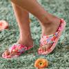 Dearfoams Women’s Melanie Colorblocked Microfiber Terry Thong Slipper(Pink Flowers)