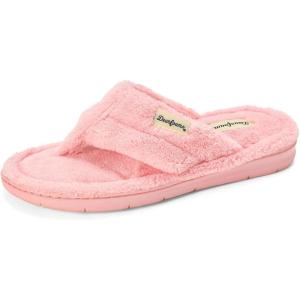 Dearfoams Women’s Melanie Colorblocked Microfiber Terry Thong Slipper(Coral)