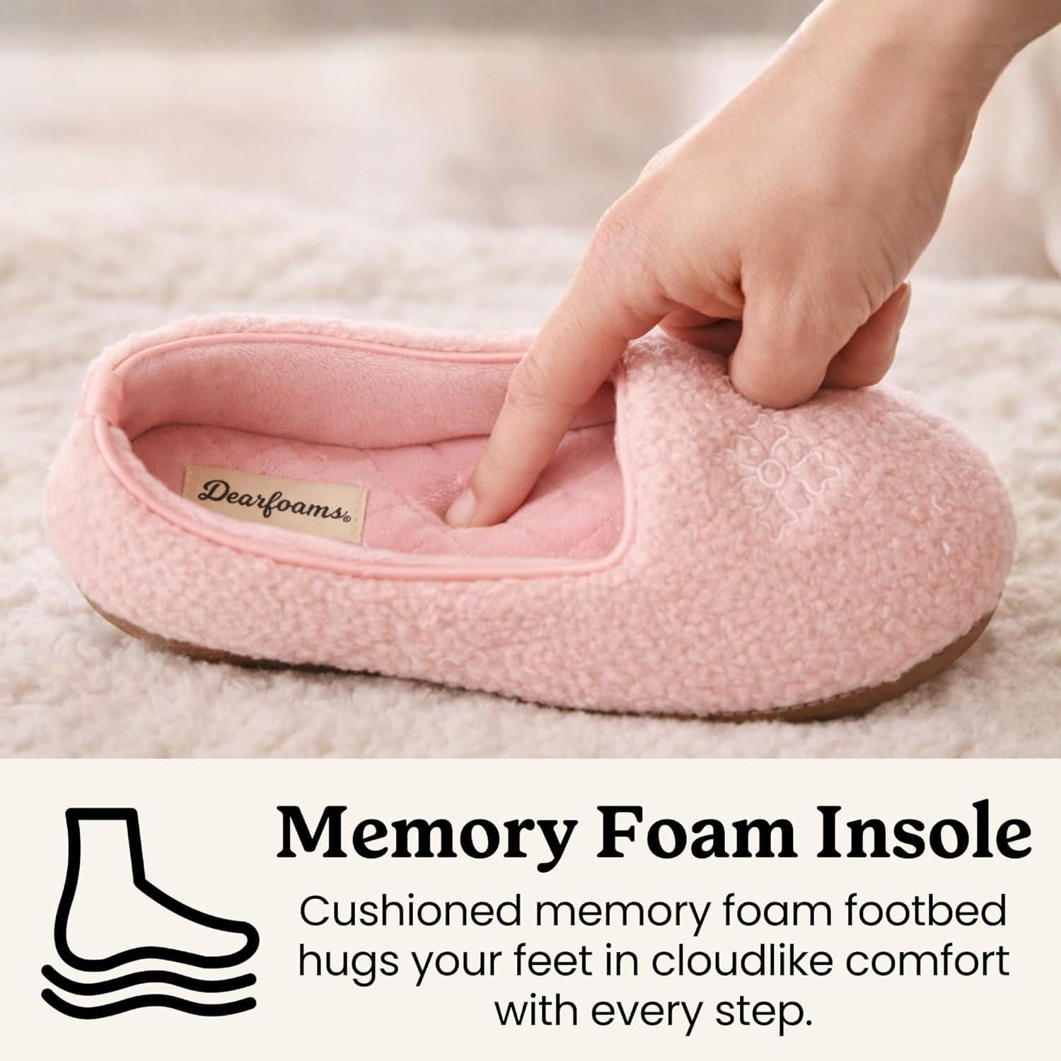 imageDearfoams womens Rebecca Soft Memory Foam Lightweight House Shoes With Wide WidthsPink Sherpa