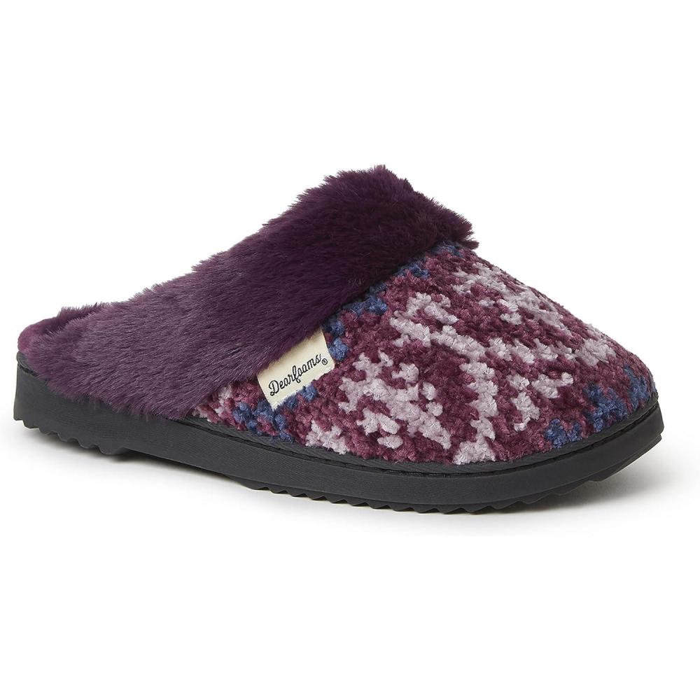 imageDearfoams womens Allison Chenille Fairisle ScuffAubergine