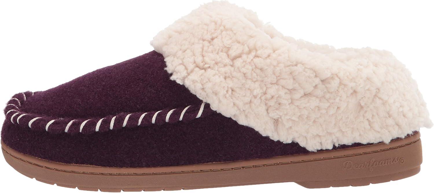 imageDearfoams Womens Elaine Blanket Plaid Moc Toe Clog SlipperAubergine