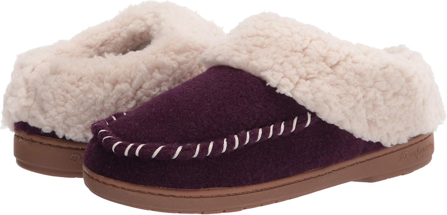 imageDearfoams Womens Elaine Blanket Plaid Moc Toe Clog SlipperAubergine
