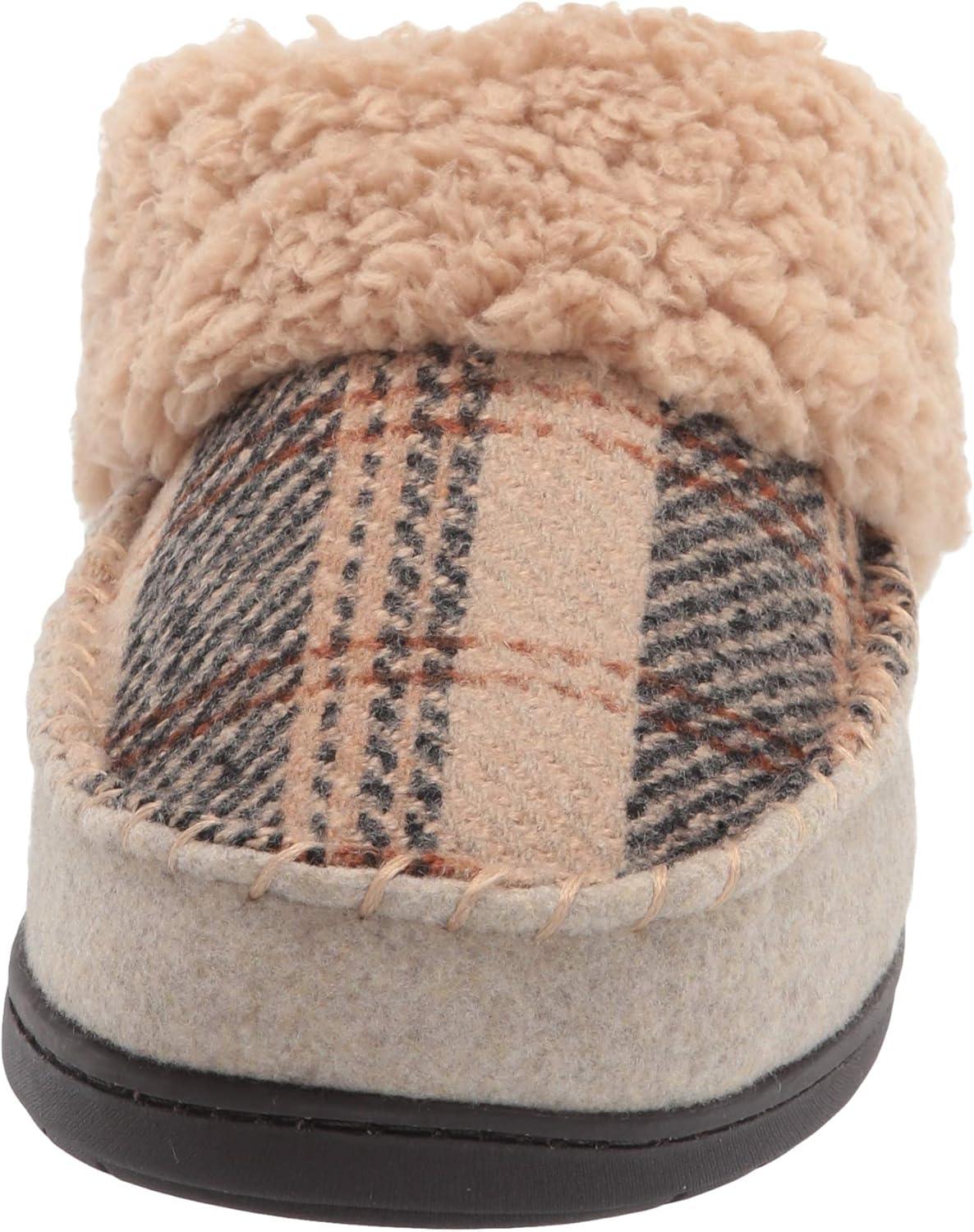 imageDearfoams Womens Elaine Blanket Plaid Moc Toe Clog SlipperLatte
