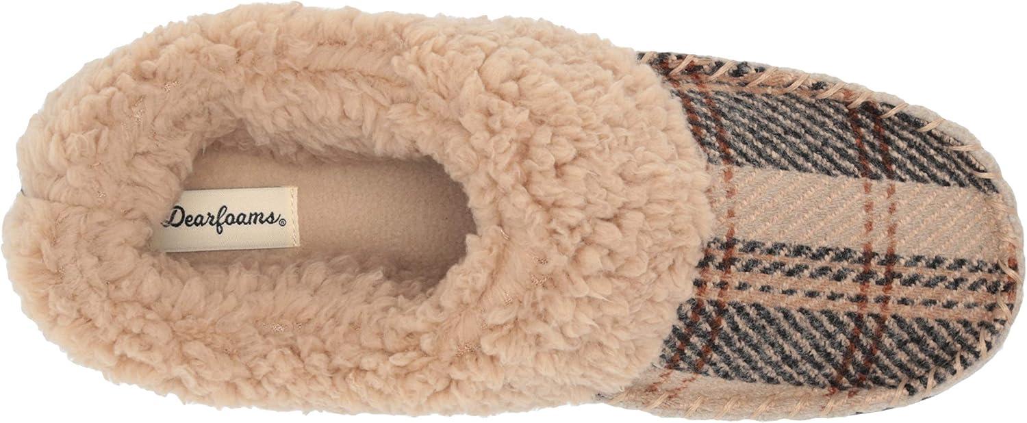 imageDearfoams Womens Elaine Blanket Plaid Moc Toe Clog SlipperLatte