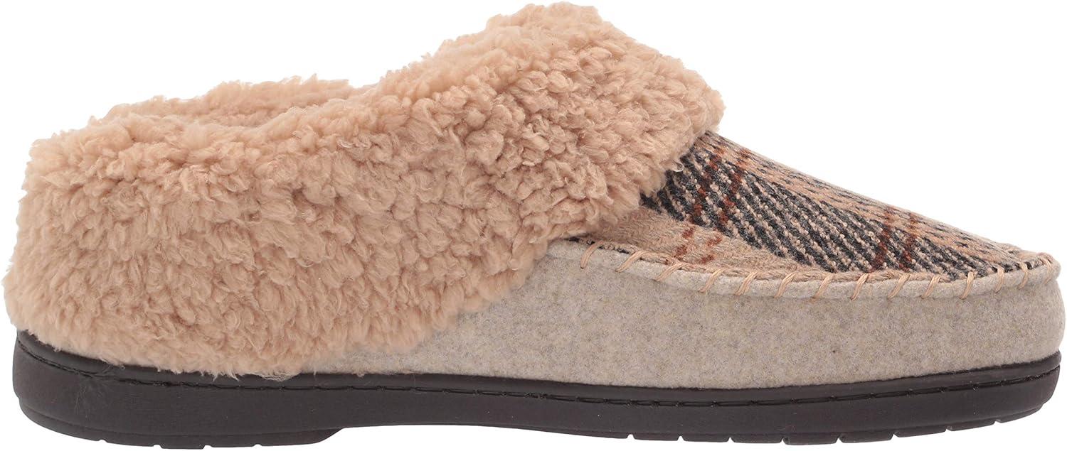 imageDearfoams Womens Elaine Blanket Plaid Moc Toe Clog SlipperLatte