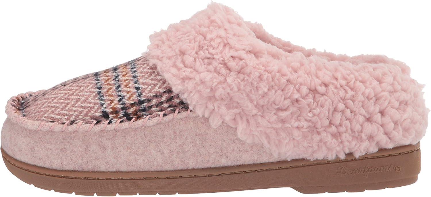 imageDearfoams Womens Elaine Blanket Plaid Moc Toe Clog SlipperPale Mauve