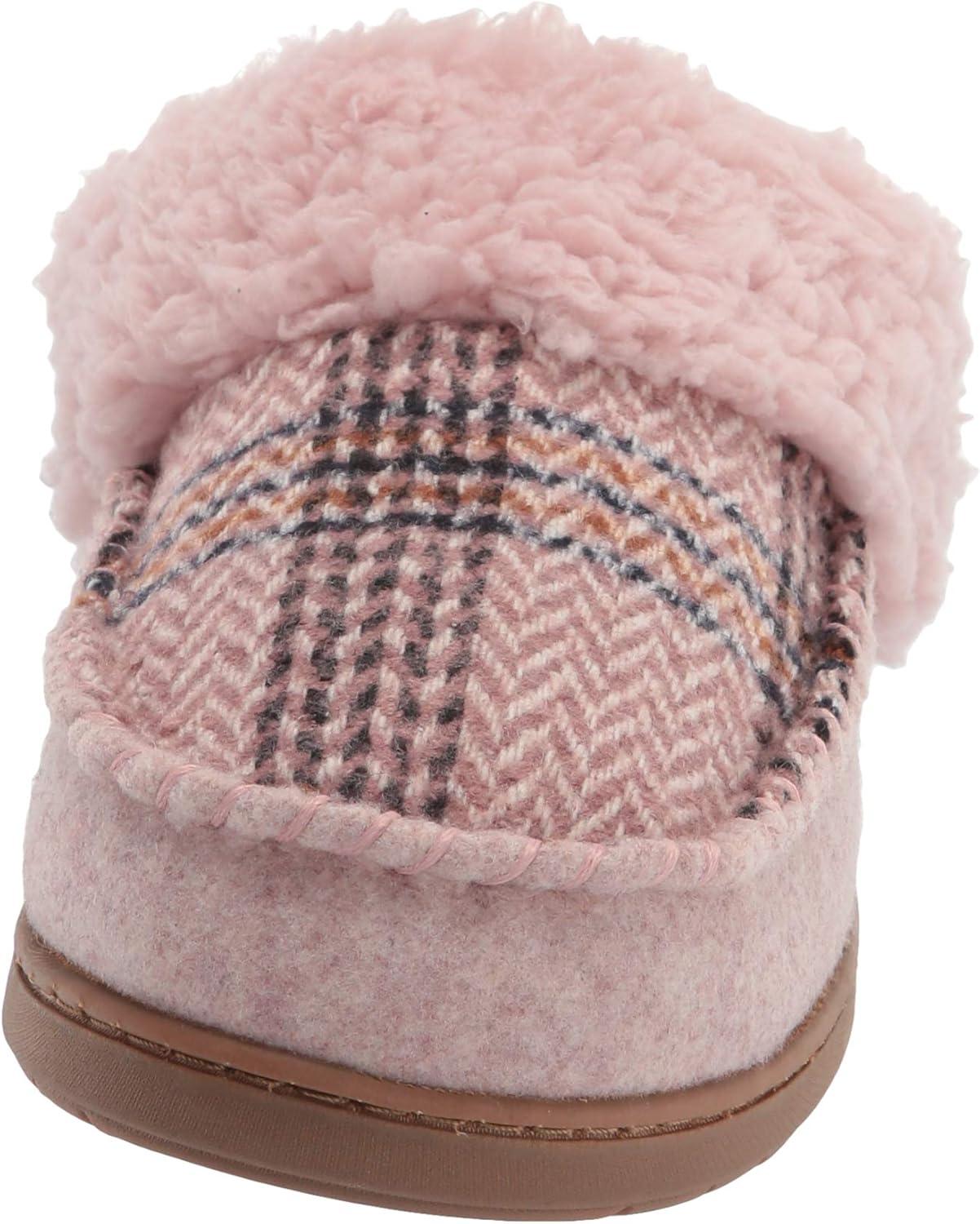imageDearfoams Womens Elaine Blanket Plaid Moc Toe Clog SlipperPale Mauve