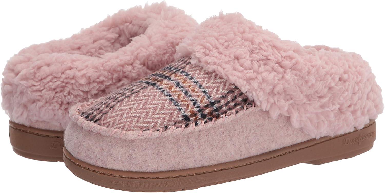 imageDearfoams Womens Elaine Blanket Plaid Moc Toe Clog SlipperPale Mauve