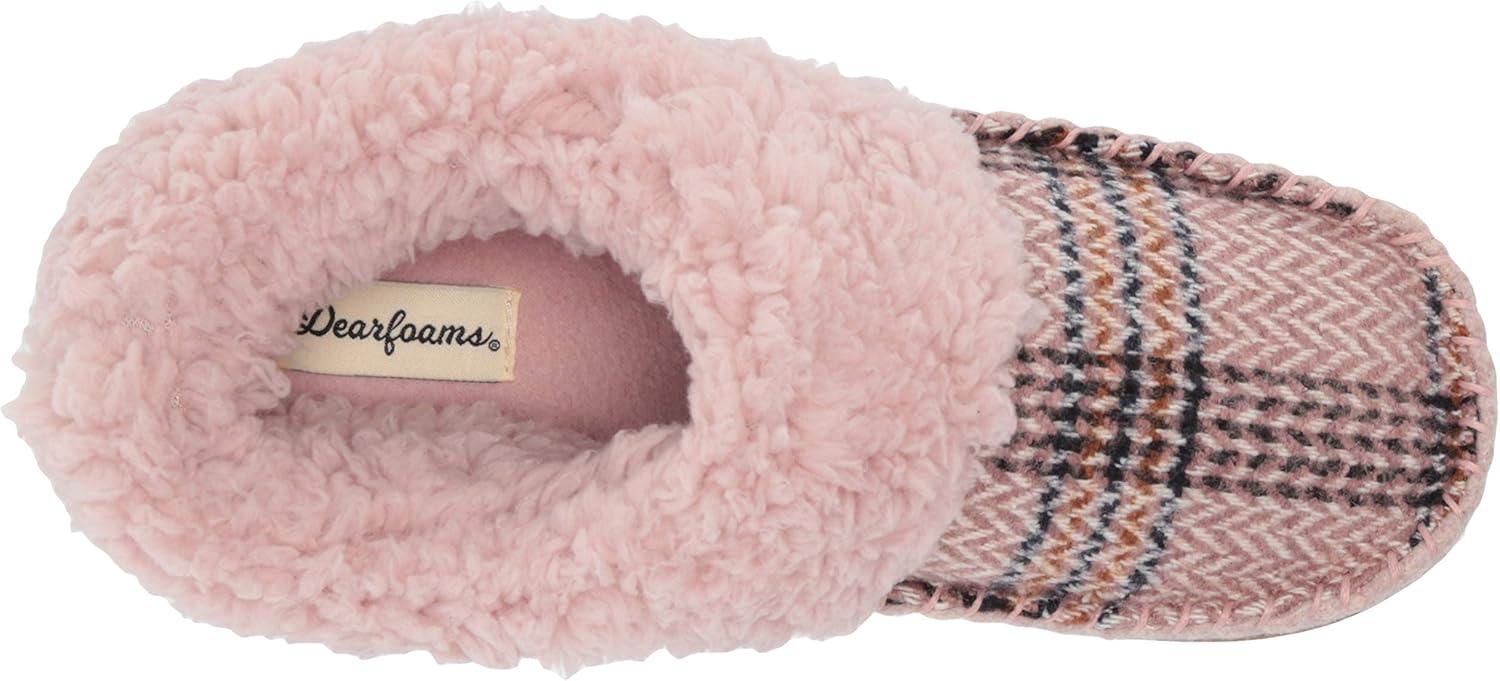 imageDearfoams Womens Elaine Blanket Plaid Moc Toe Clog SlipperPale Mauve