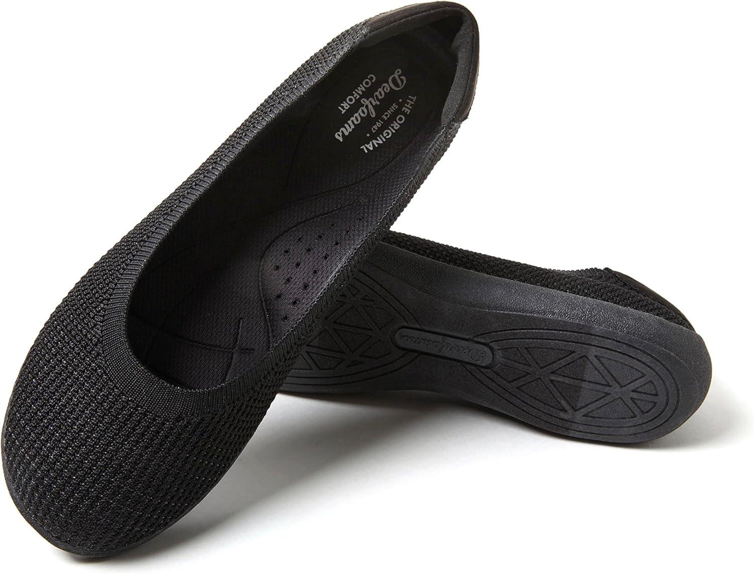imageDearfoams Womens Lightweight Washable Comfort Misty Ballet FlatsBlack Knit
