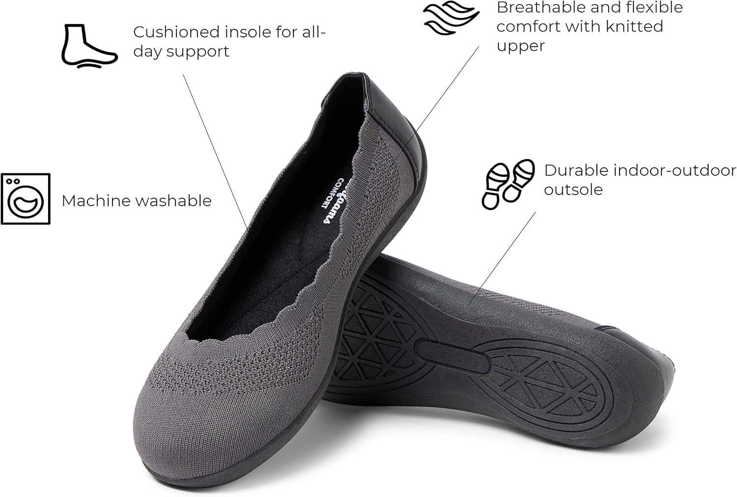 imageDearfoams Womens Lightweight Washable Comfort Misty Ballet FlatsPavement