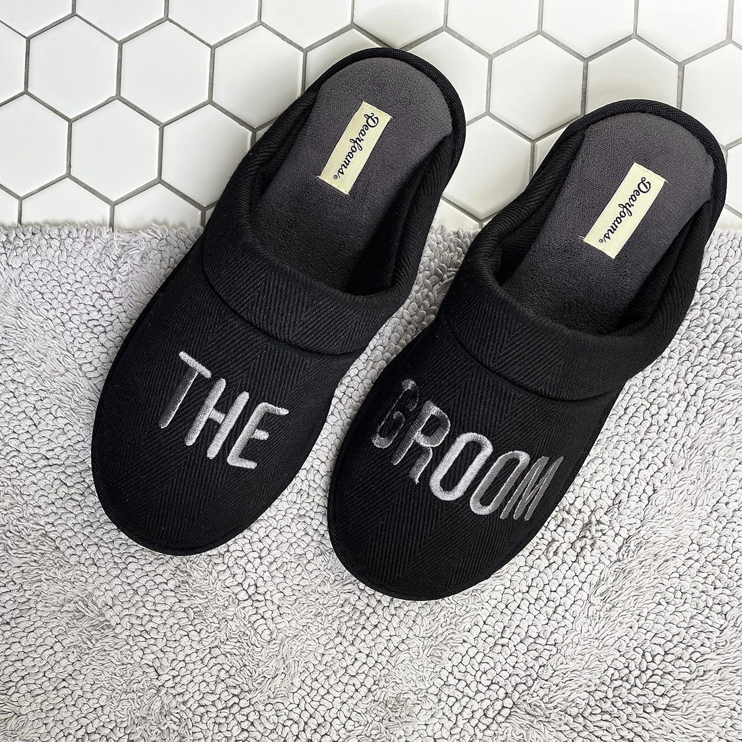 imageDearfoams mens Groom amp Groomsmen Giftable Wedding Day ScuffGroom Black