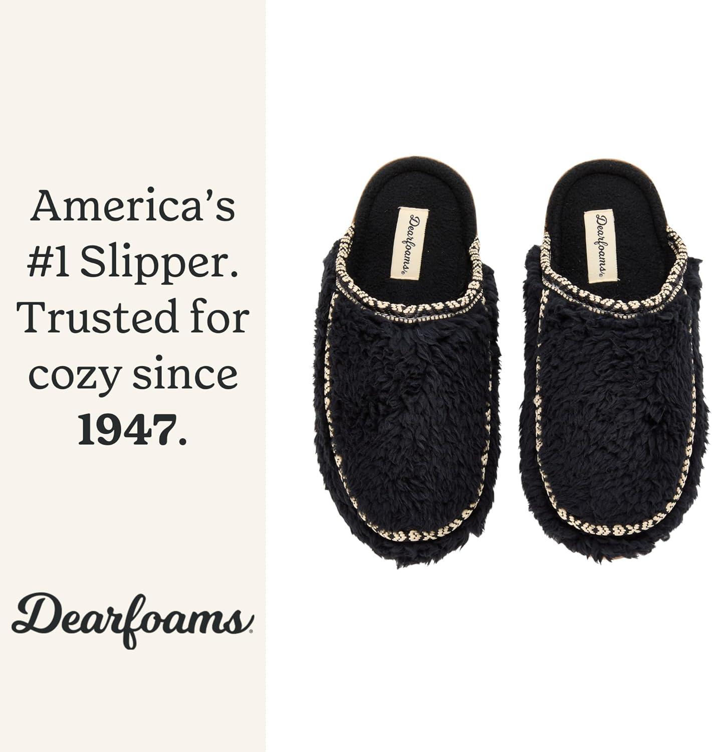 imageDearfoams womens Teddy Furry Raven Scuff House SlippersBlack