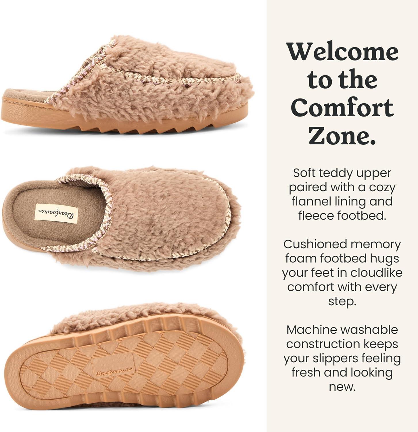 imageDearfoams womens Teddy Furry Raven Scuff House SlippersFossil