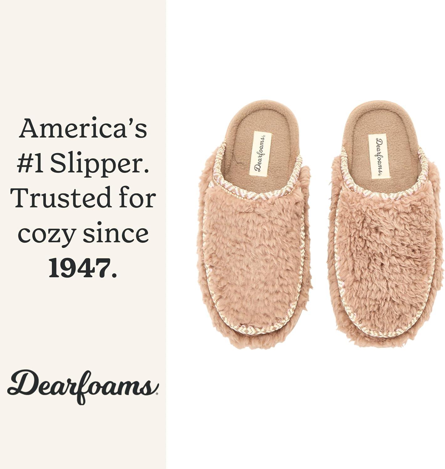 imageDearfoams womens Teddy Furry Raven Scuff House SlippersFossil