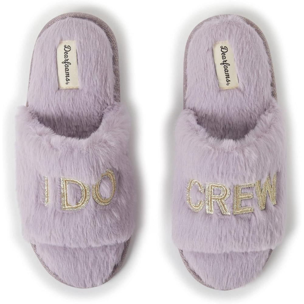 imageDearfoams Womens Bride and Bridesmaid Gifts I Do Crew Slippers for Wedding and Bachelorette Party I Do Crew Lavender Large