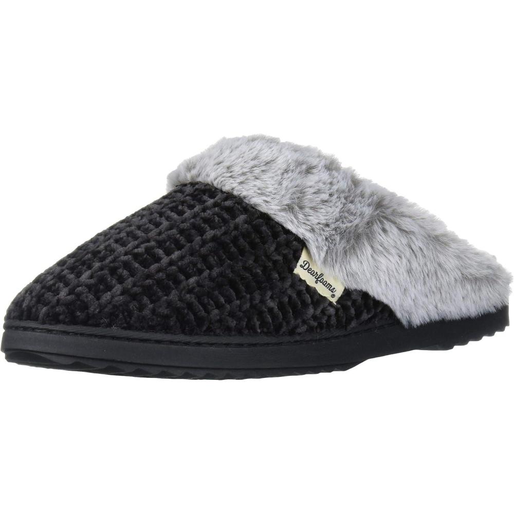 imageDearfoams womens Allison Fairisle Or Solid Chenille Knit ScuffBlack