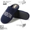Dearfoams mens Groom & Groomsmen Giftable Wedding Day Scuff(“Groom Crew” Navy)