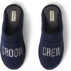 Dearfoams mens Groom & Groomsmen Giftable Wedding Day Scuff(“Groom Crew” Navy)