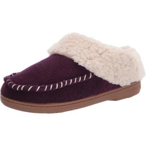 Dearfoams Women’s Elaine Blanket Plaid Moc Toe Clog Slipper(Aubergine)