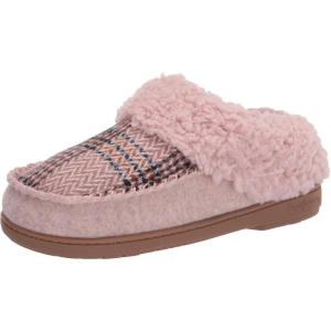 Dearfoams Women’s Elaine Blanket Plaid Moc Toe Clog Slipper(Pale Mauve)