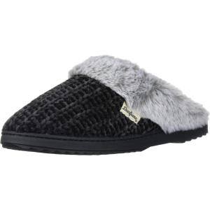 Dearfoams womens Allison Fairisle Or Solid Chenille Knit Scuff(Black)
