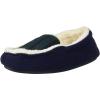 Dearfoams Kids’ Hunter Felted Plaid Moccasin Slipper(Navy Blazer)