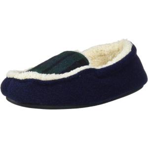 Dearfoams Kids’ Hunter Felted Plaid Moccasin Slipper(Navy Blazer)