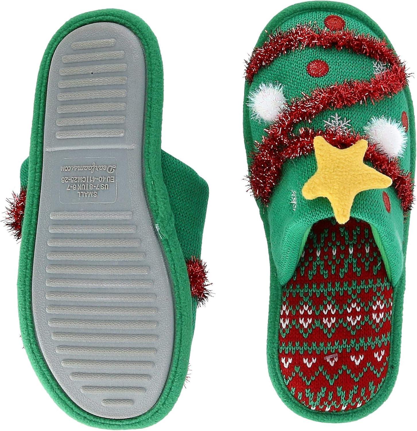 imageDearfoams Unisex Holiday Christmas Tree Pile Scuff Slipper Large 1112 Green