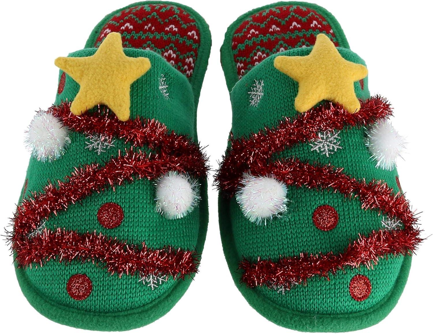 imageDearfoams Unisex Holiday Christmas Tree Pile Scuff Slipper Large 1112 Green