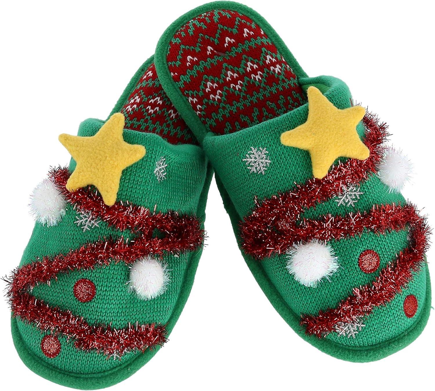 imageDearfoams Unisex Holiday Christmas Tree Pile Scuff Slipper Large 1112 Green