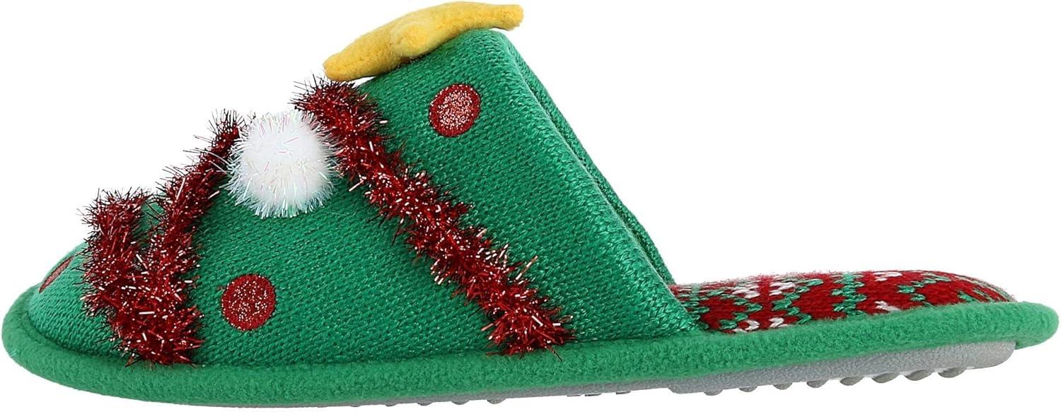 imageDearfoams Unisex Holiday Christmas Tree Pile Scuff Slipper Large 1112 Green