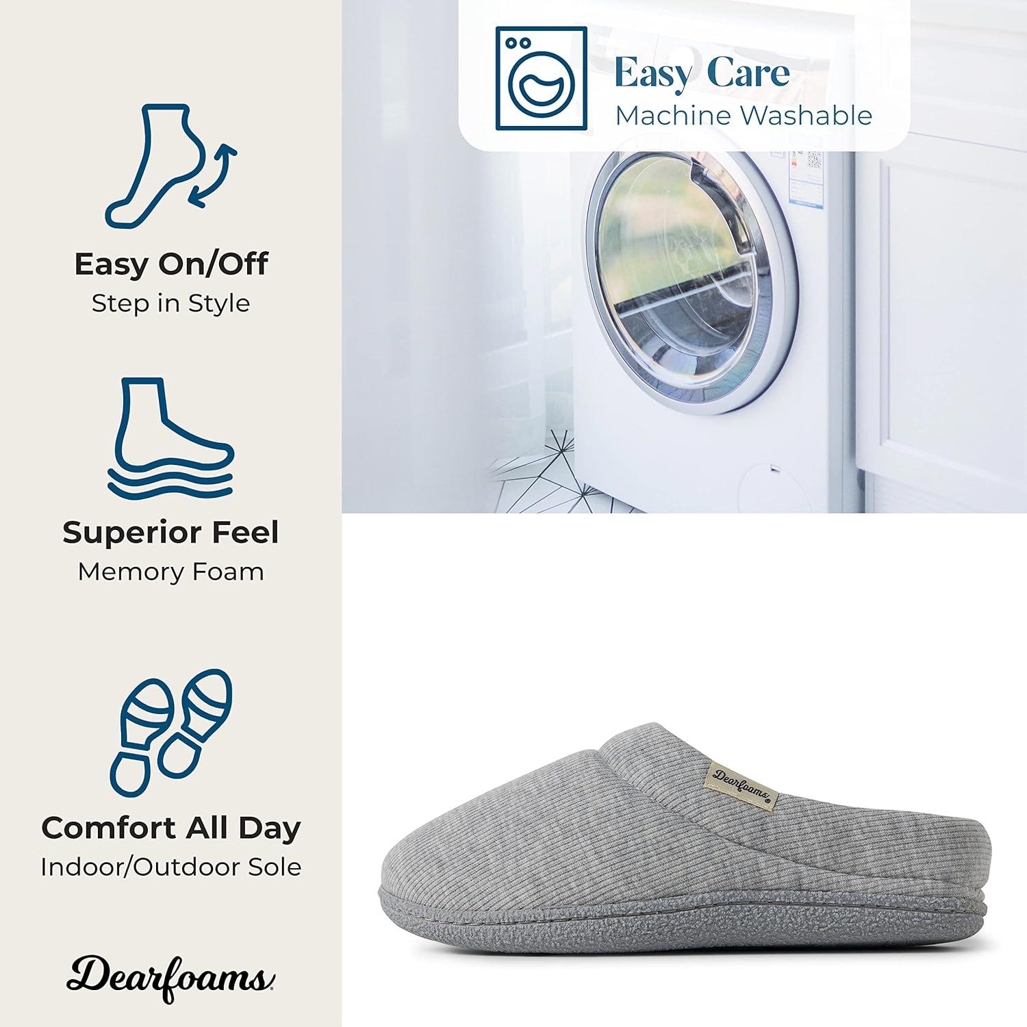 imageDearfoams womens Leslie Clog Slippers With Memory Foam IndoorOutdoor Sole and Wide WidthsLight Heather Grey Knit