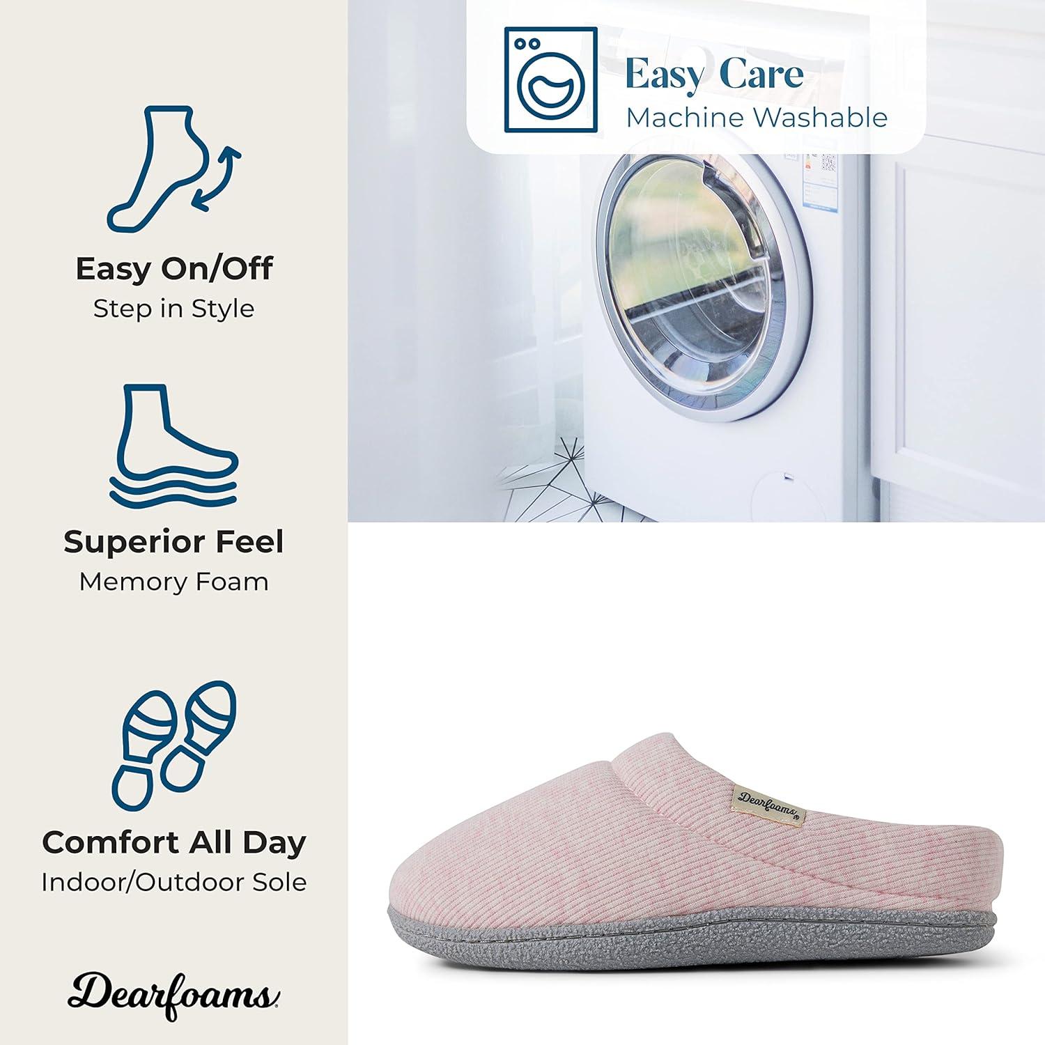 imageDearfoams womens Leslie Clog Slippers With Memory Foam IndoorOutdoor Sole and Wide WidthsPink Heather Knit