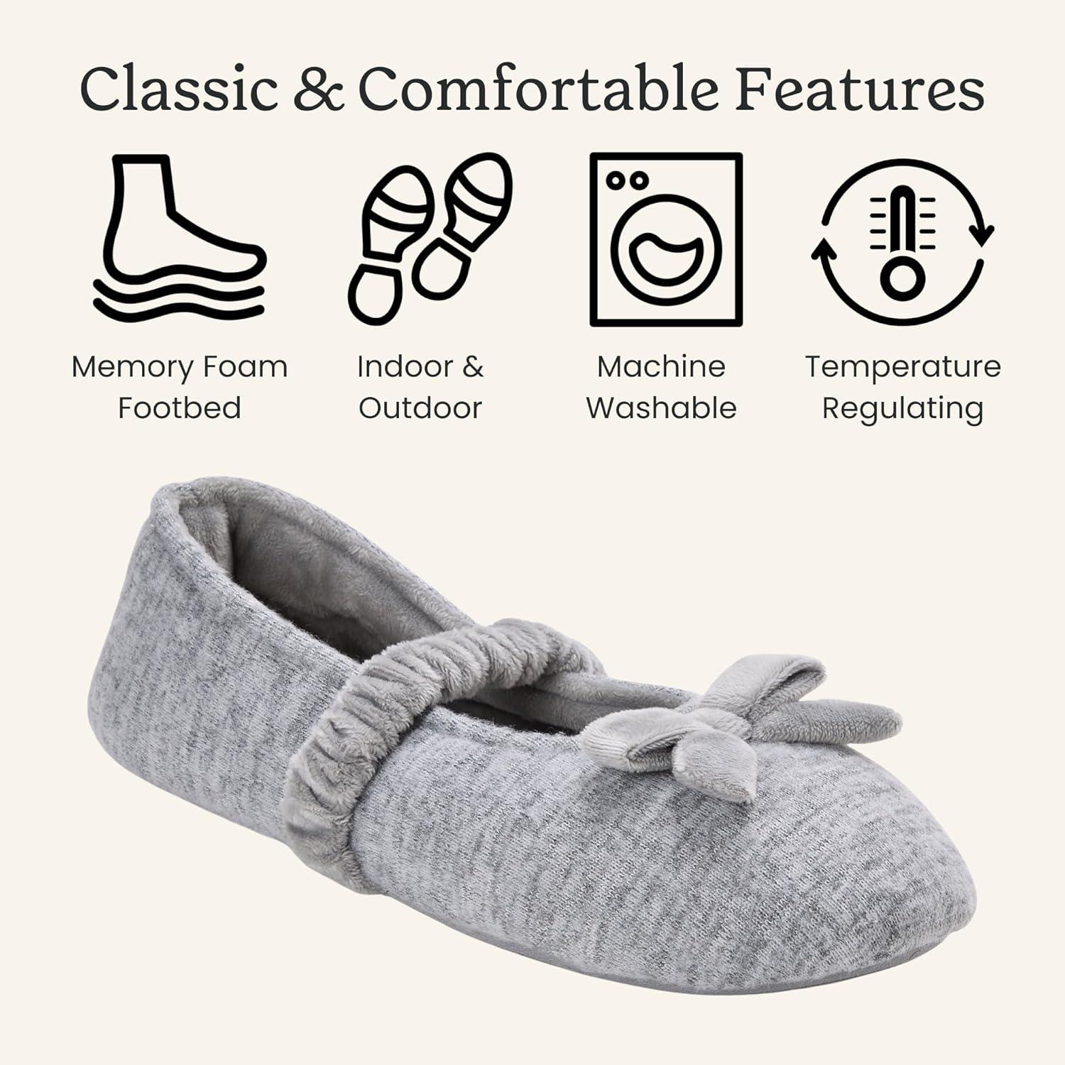 imageDearfoams womens Memory Foam Harmony Knit Maryjane House Shoe SlipperLight Heather Grey