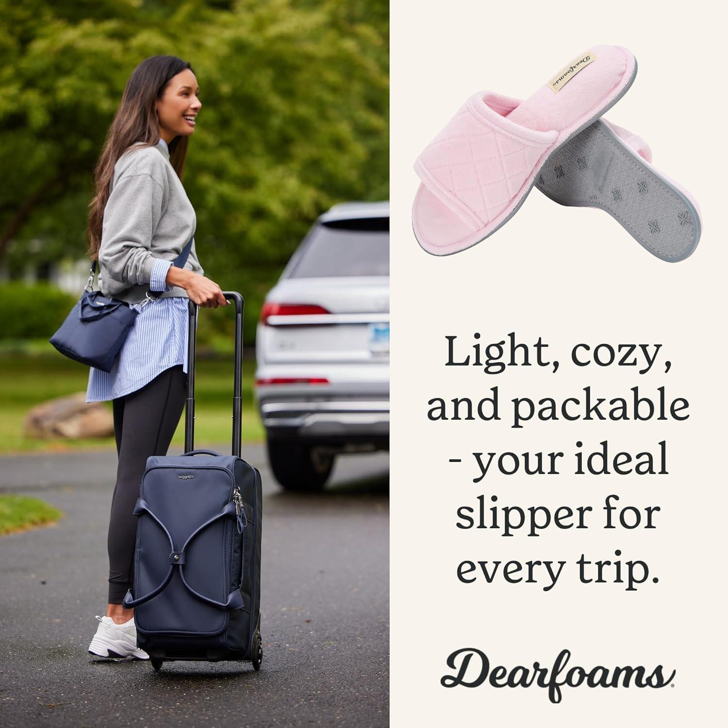 imageDearfoams womens Slipper Memory Foam Summer House Shoe Beatrice Terry SlideFresh Pink Terry