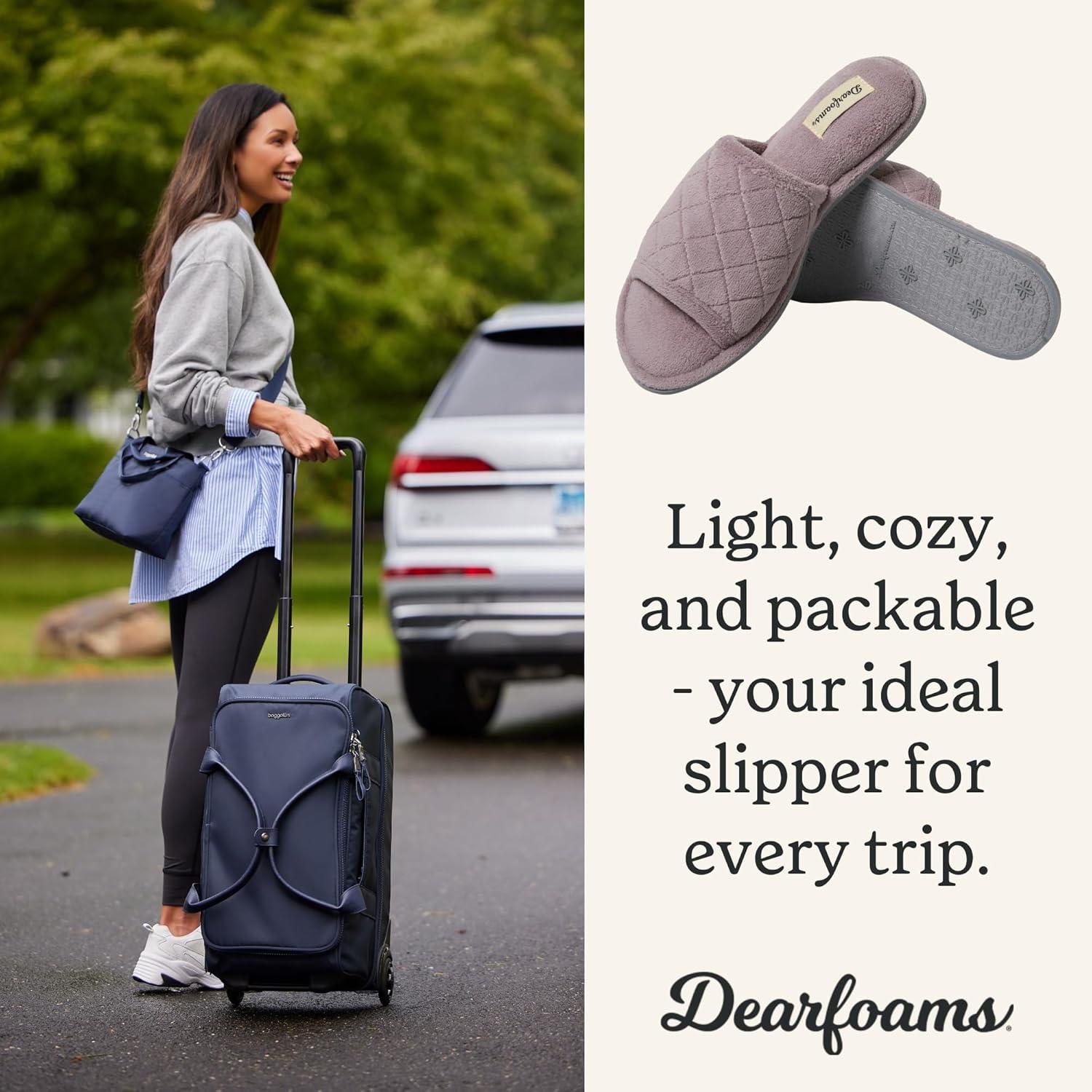 imageDearfoams womens Slipper Memory Foam Summer House Shoe Beatrice Terry SlideFrosted Plum Purple Terry