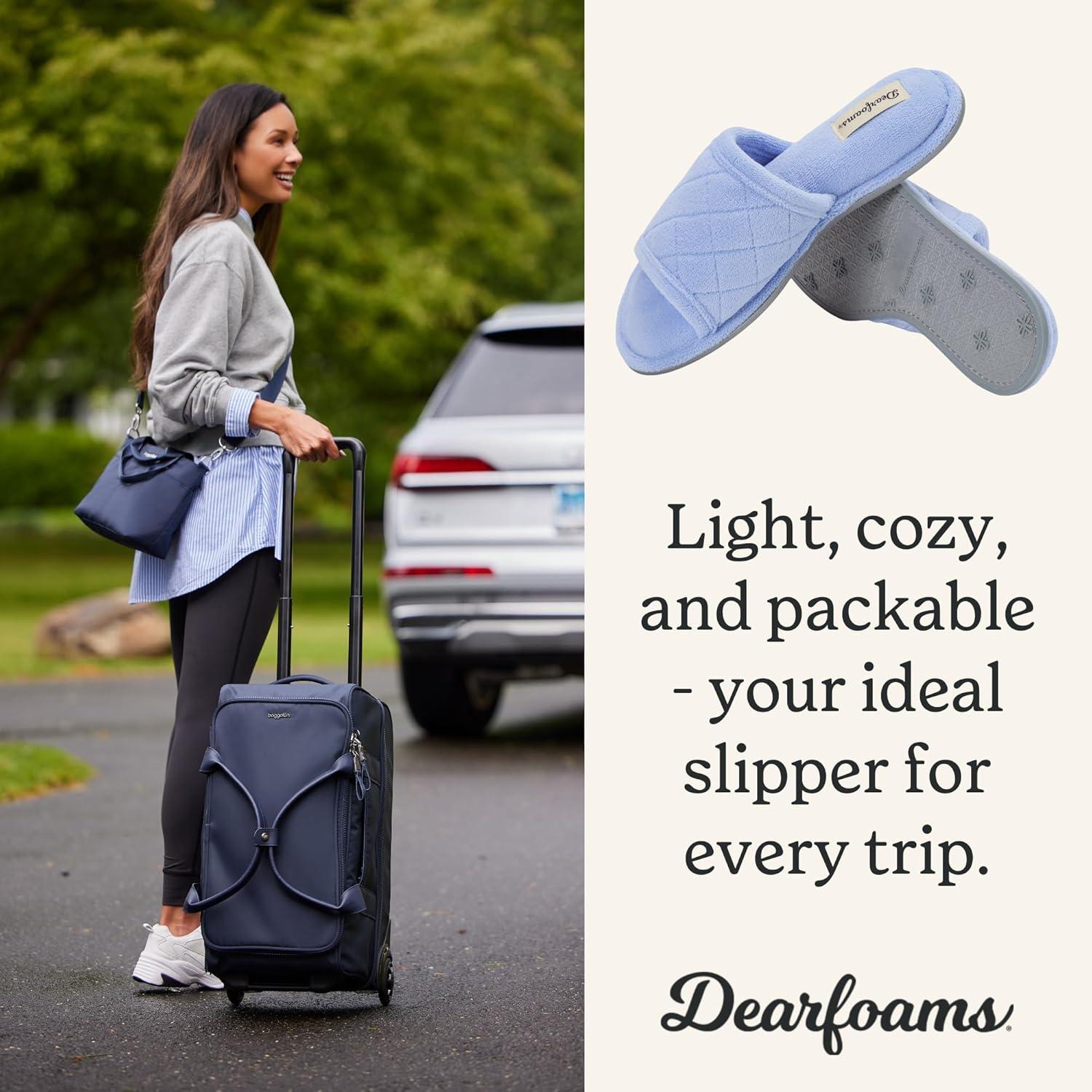 imageDearfoams womens Slipper Memory Foam Summer House Shoe Beatrice Terry SlideIceberg Blue Terry