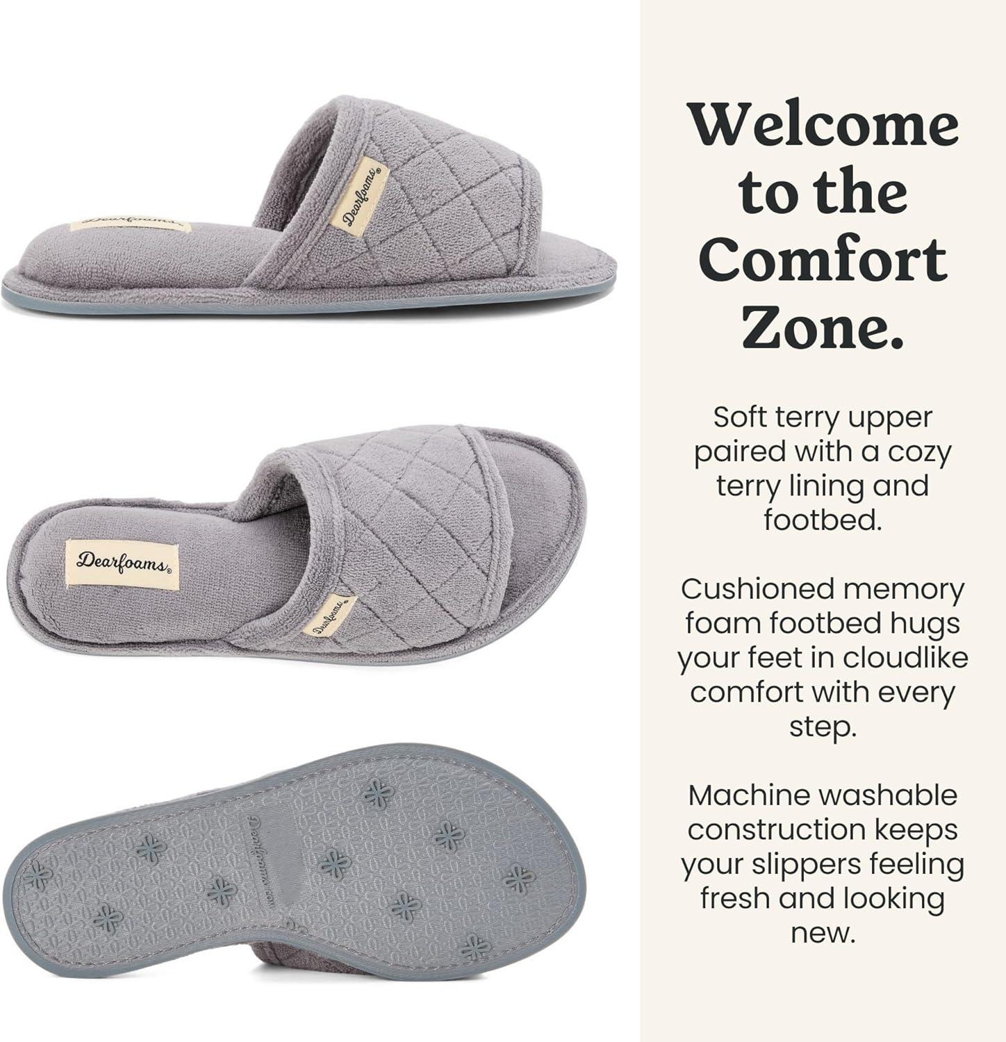 imageDearfoams womens Slipper Memory Foam Summer House Shoe Beatrice Terry SlideMedium Grey Terry