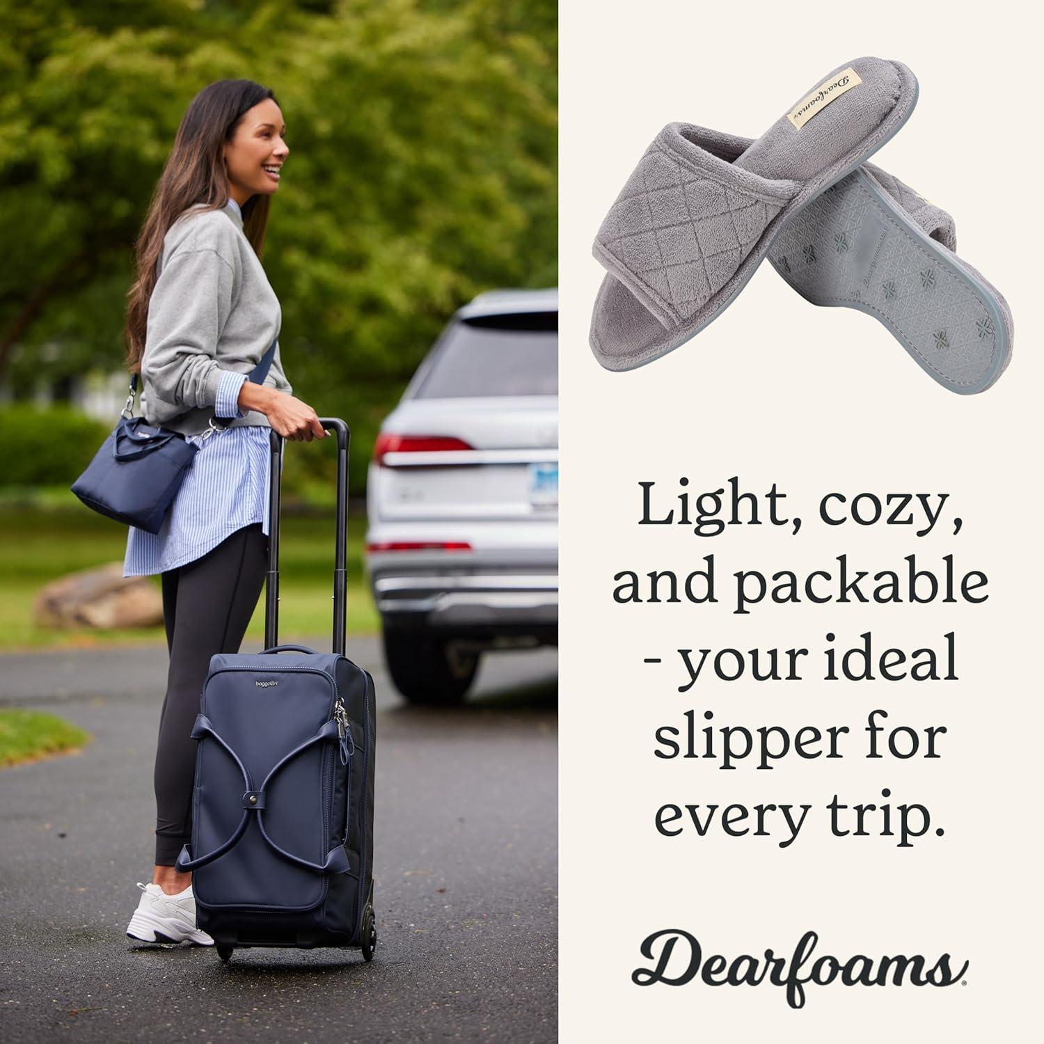 imageDearfoams womens Slipper Memory Foam Summer House Shoe Beatrice Terry SlideMedium Grey Terry