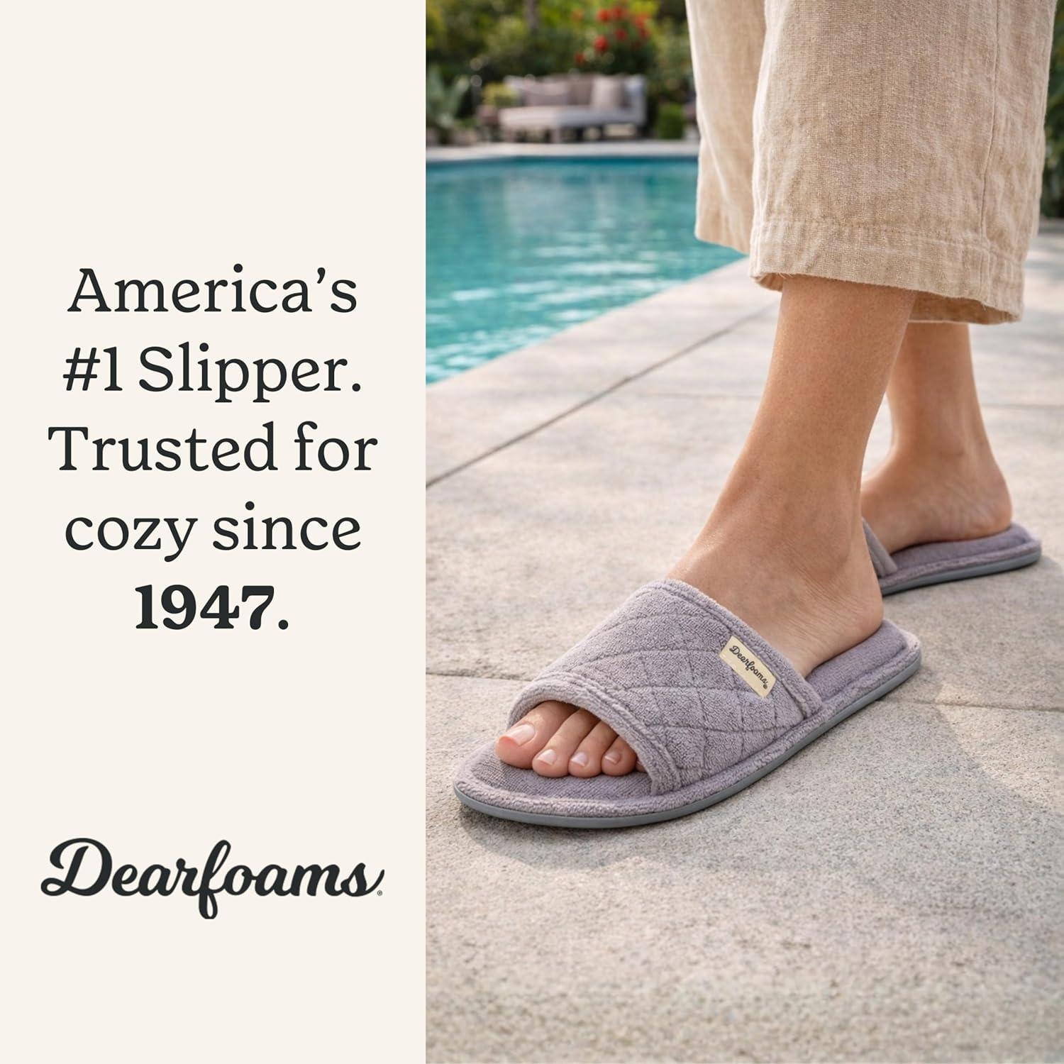 imageDearfoams womens Slipper Memory Foam Summer House Shoe Beatrice Terry SlideMedium Grey Terry
