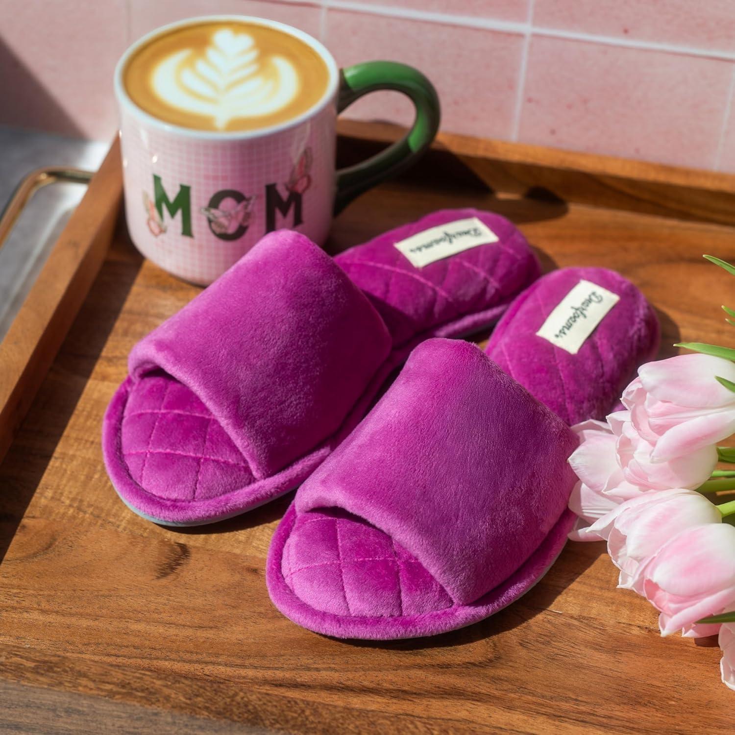 imageDearfoams womens Slipper Memory Foam Summer House Shoe Beatrice Terry SlideMystic Purple Velour