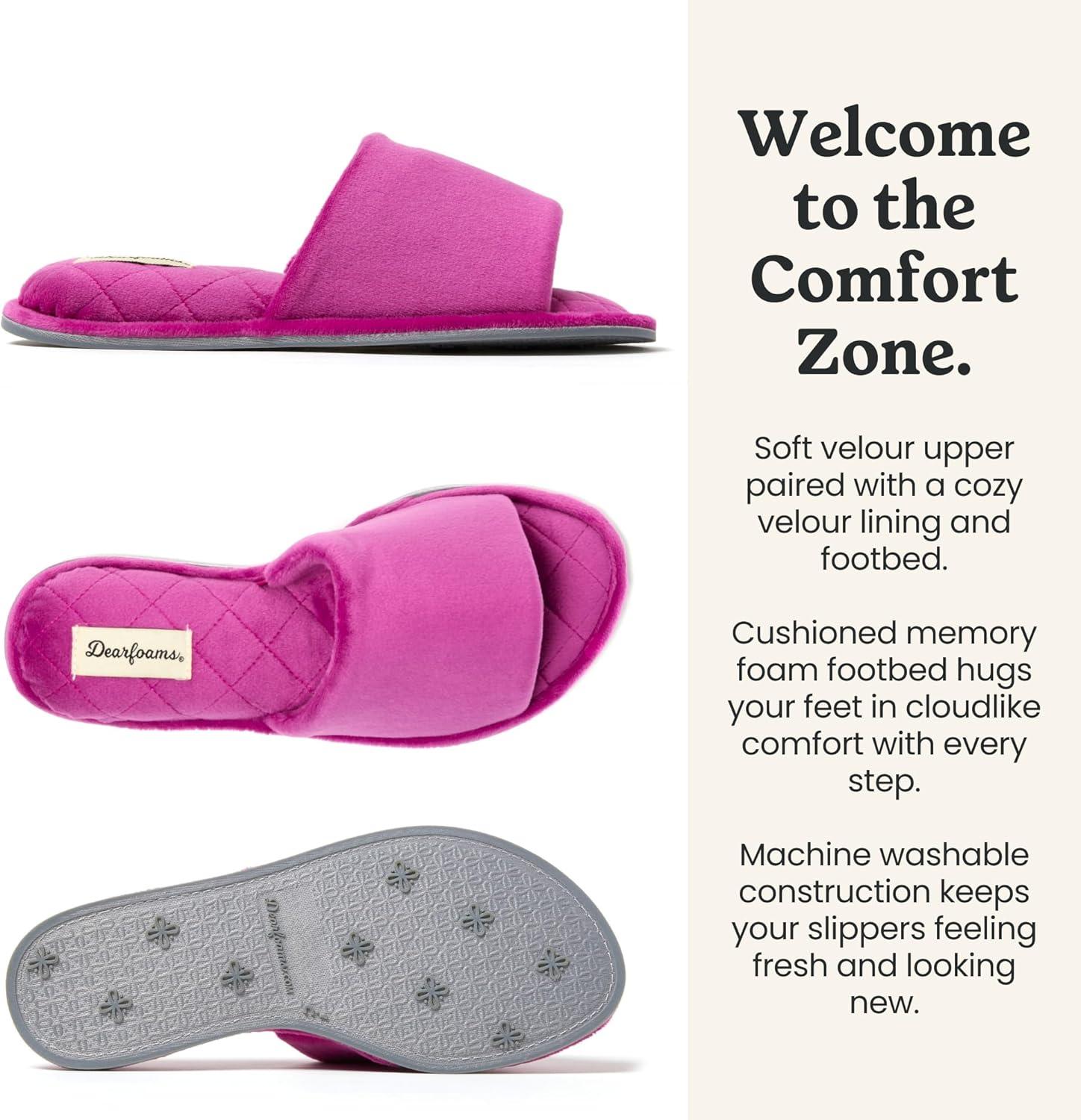 imageDearfoams womens Slipper Memory Foam Summer House Shoe Beatrice Terry SlideMystic Purple Velour