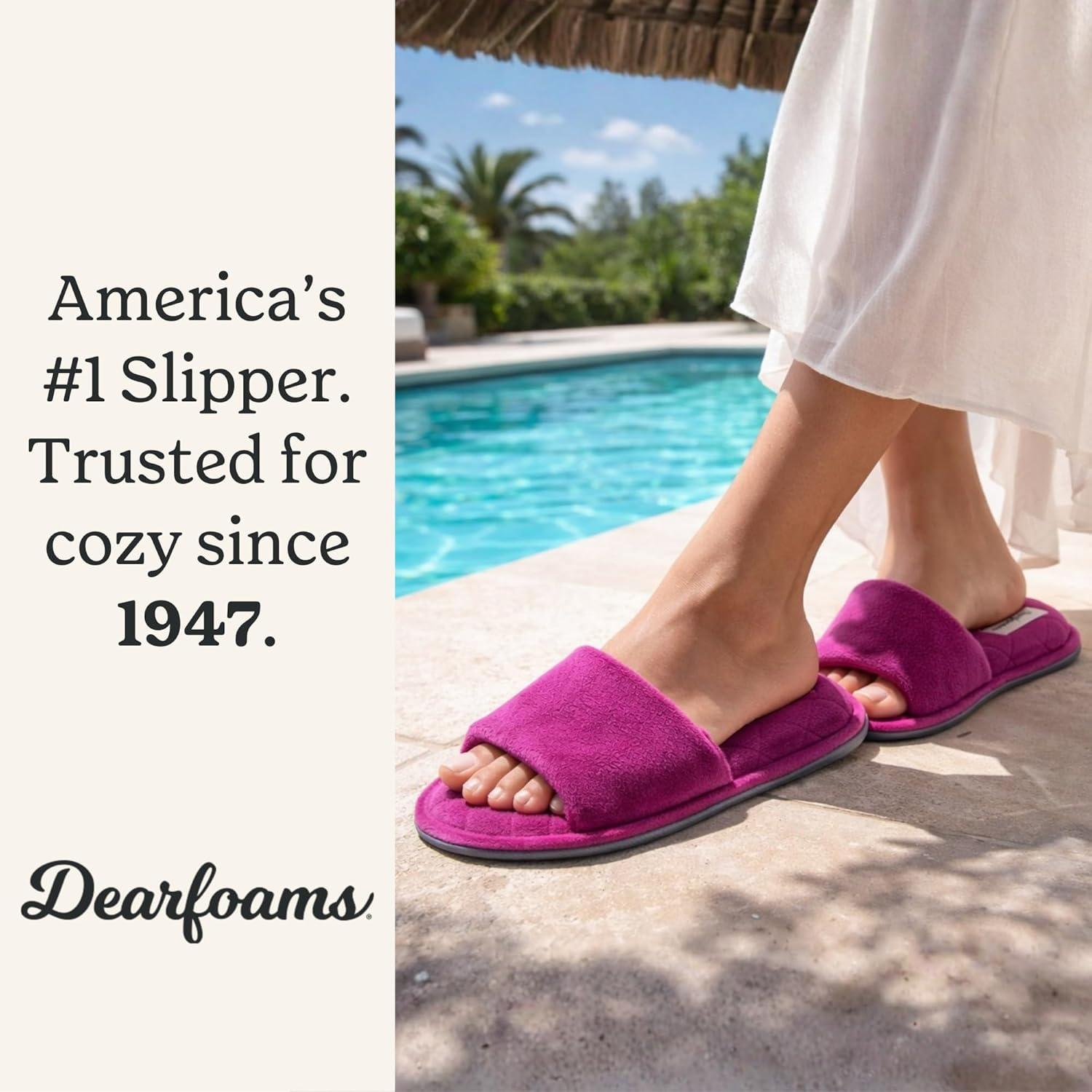 imageDearfoams womens Slipper Memory Foam Summer House Shoe Beatrice Terry SlideMystic Purple Velour