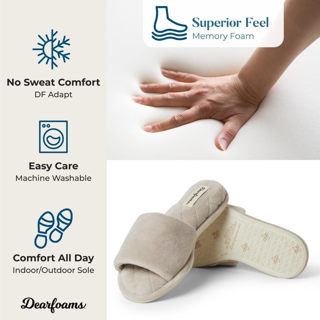 imageDearfoams womens Slipper Memory Foam Summer House Shoe Beatrice Terry SlidePewter Velour