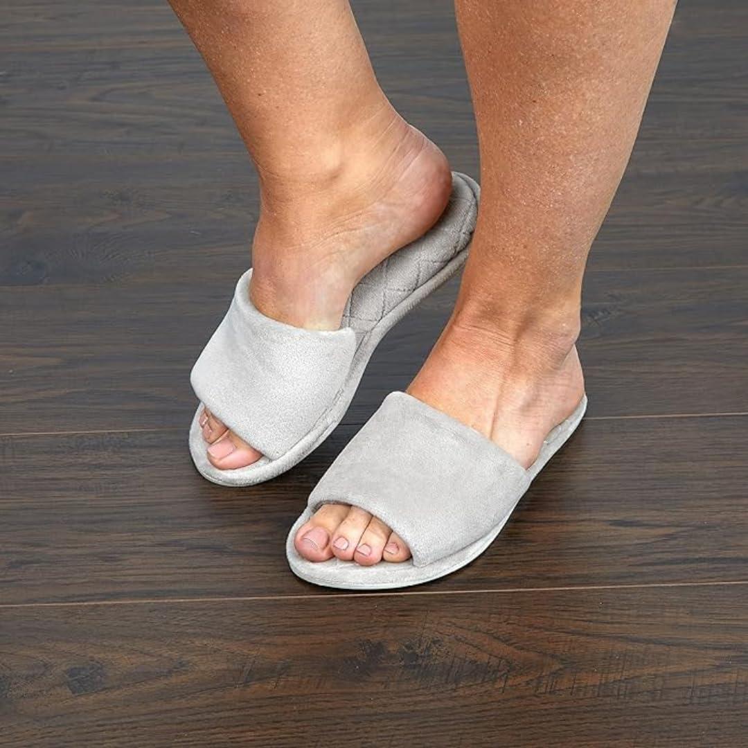 imageDearfoams womens Slipper Memory Foam Summer House Shoe Beatrice Terry SlideSleet Velour