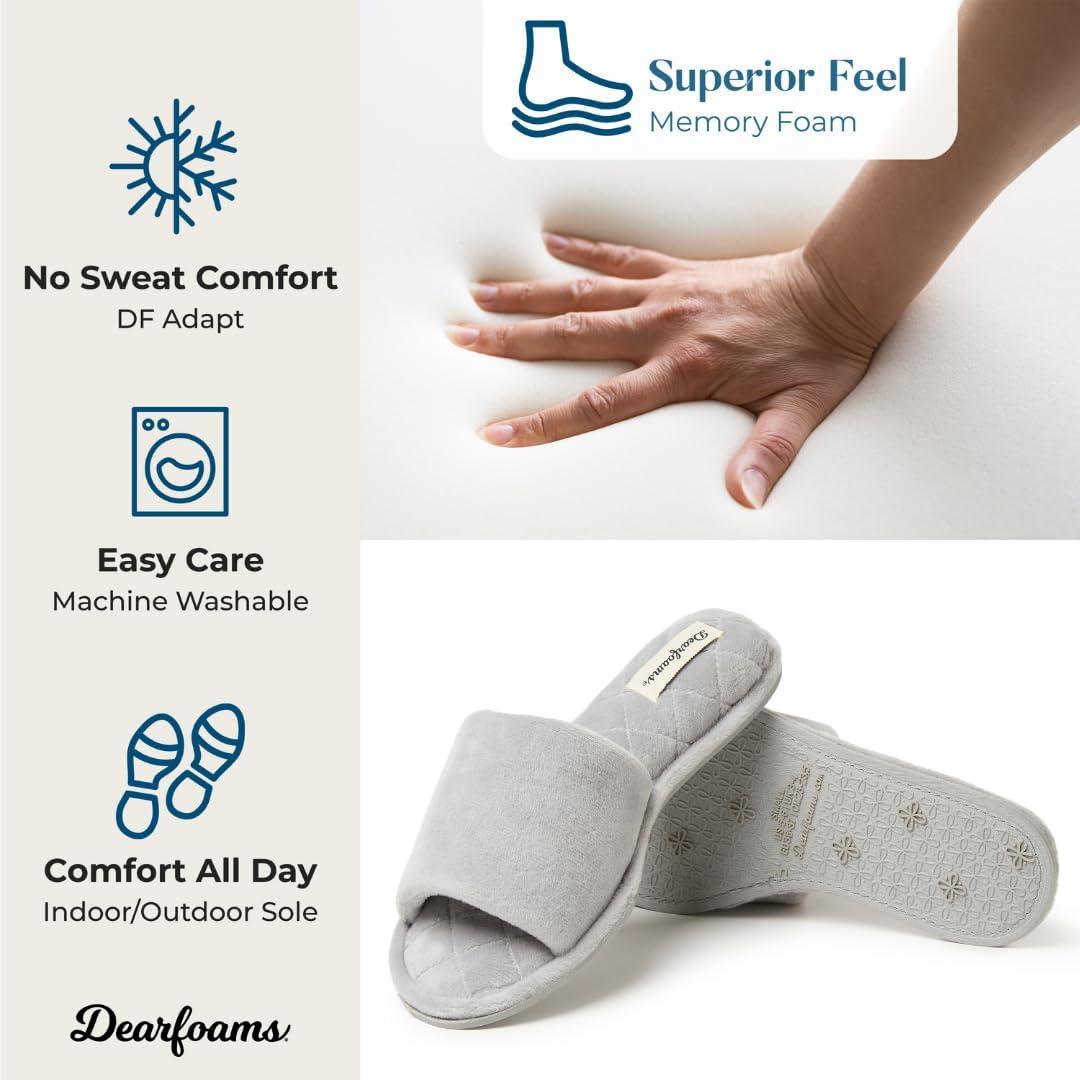 imageDearfoams womens Slipper Memory Foam Summer House Shoe Beatrice Terry SlideSleet Velour