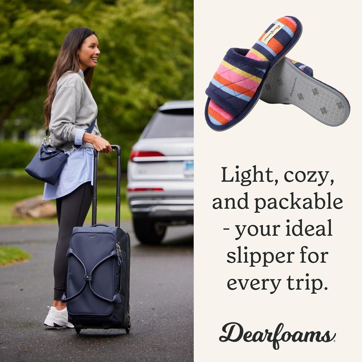 imageDearfoams womens Slipper Memory Foam Summer House Shoe Beatrice Terry SlideTerry Stripes