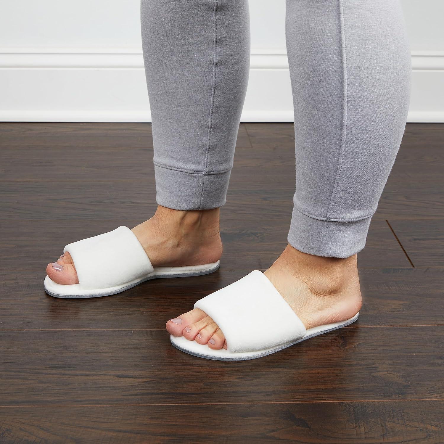 imageDearfoams womens Slipper Memory Foam Summer House Shoe Beatrice Terry SlideWhite Velour