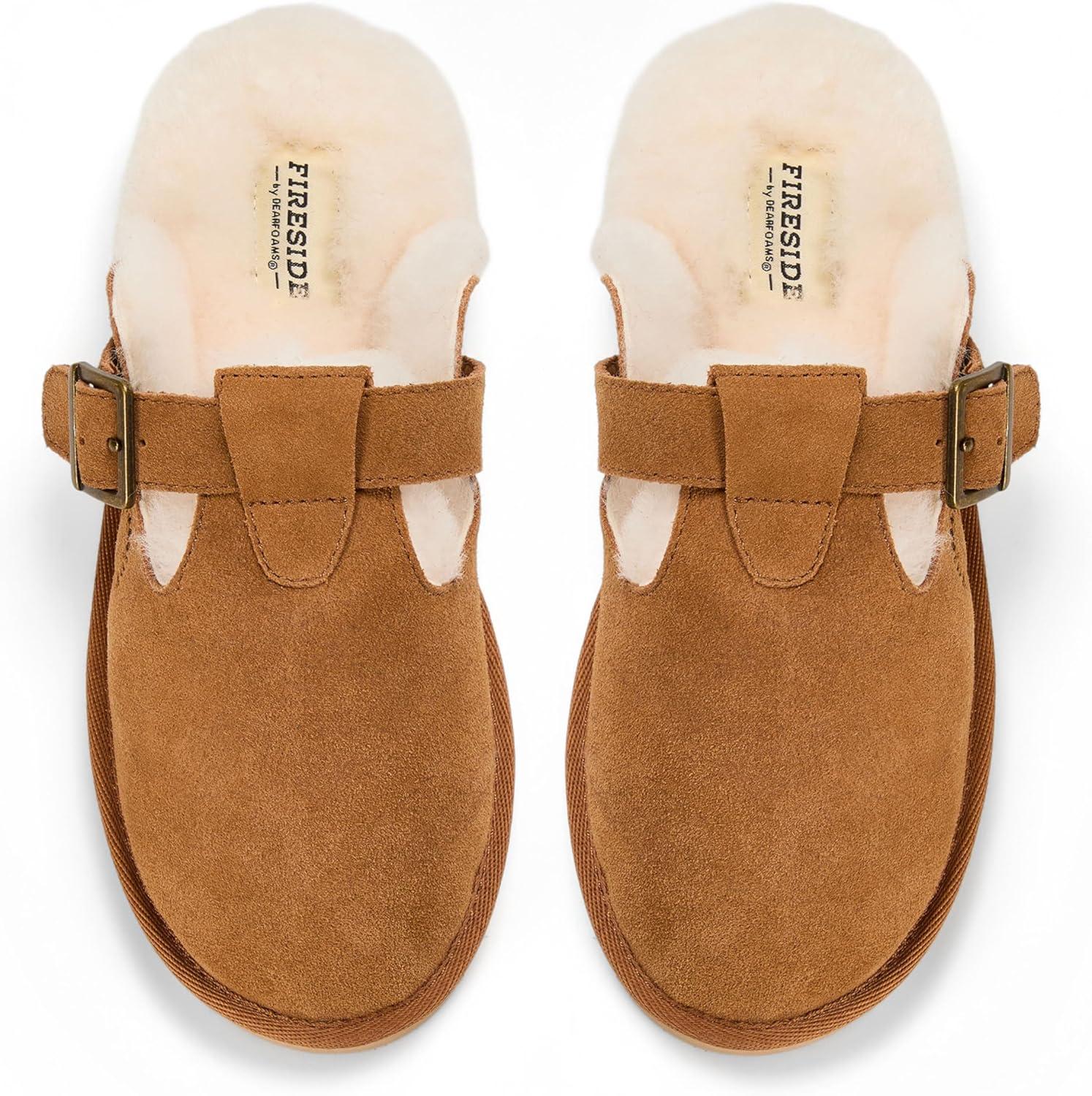 imageFireside By Dearfoams Maitland Womens Slippers Genuine Shearling Suede Scuff Memory Foam House Shoes IndoorOutdoor